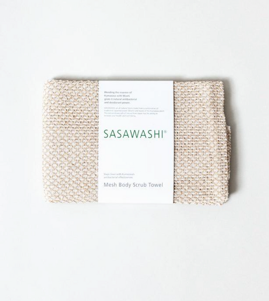 Sasawashi Mesh Body Scrub Towel, Beige